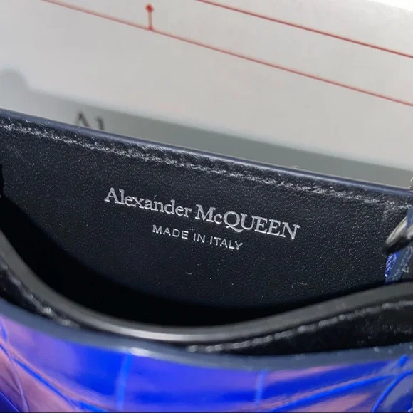 SOLD NWT $690 Alexander McQueen Skull Croc Leather Phone Bag Royal Blue - Picture 9 of 16